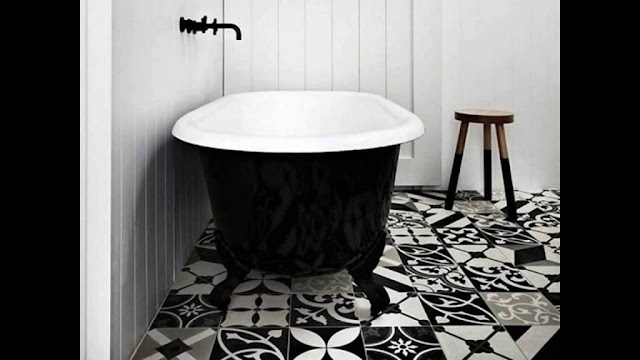 Examples of Bathroom Ceramics Combinations of Black and White colors with Various Motifs