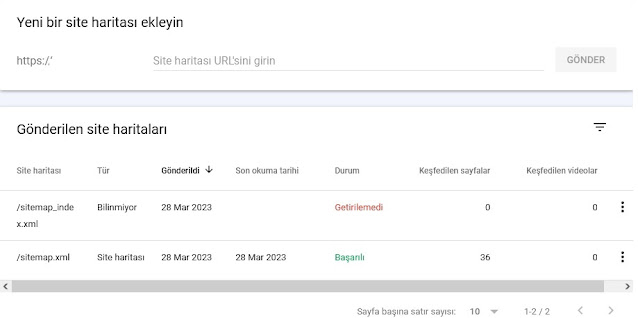 Sitemap getirilemedi hatası