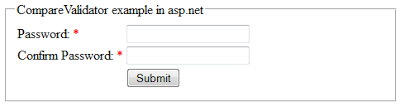 CompareValidator validation control example in asp.net