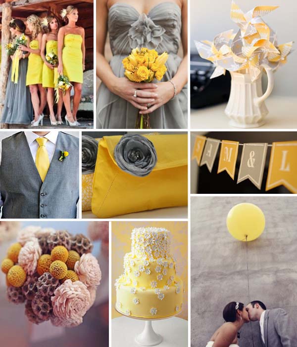 Bridesmaids in Yellow and Gray