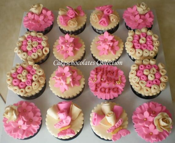 Engagement Cupcakes Cookies Bouquet 16 pcs Medium Fondant Cupcakes