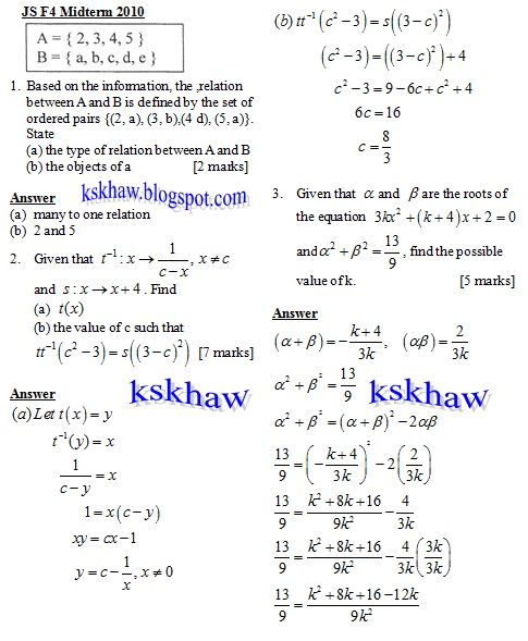 KSKhaw (分享者,许景程): Form 4 Mid Term 2010