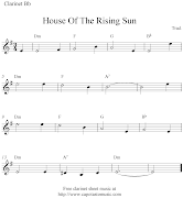 House Of The Rising Sun, free clarinet sheet music notes
