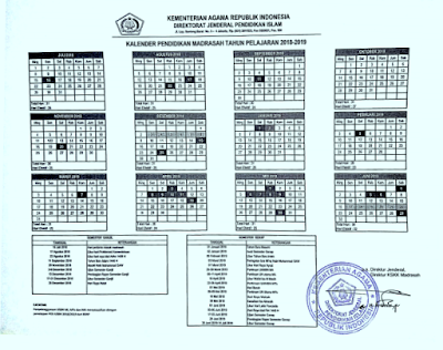 Kalender Pendidikan Kemenag Tahun Pelajaran 2018/2019