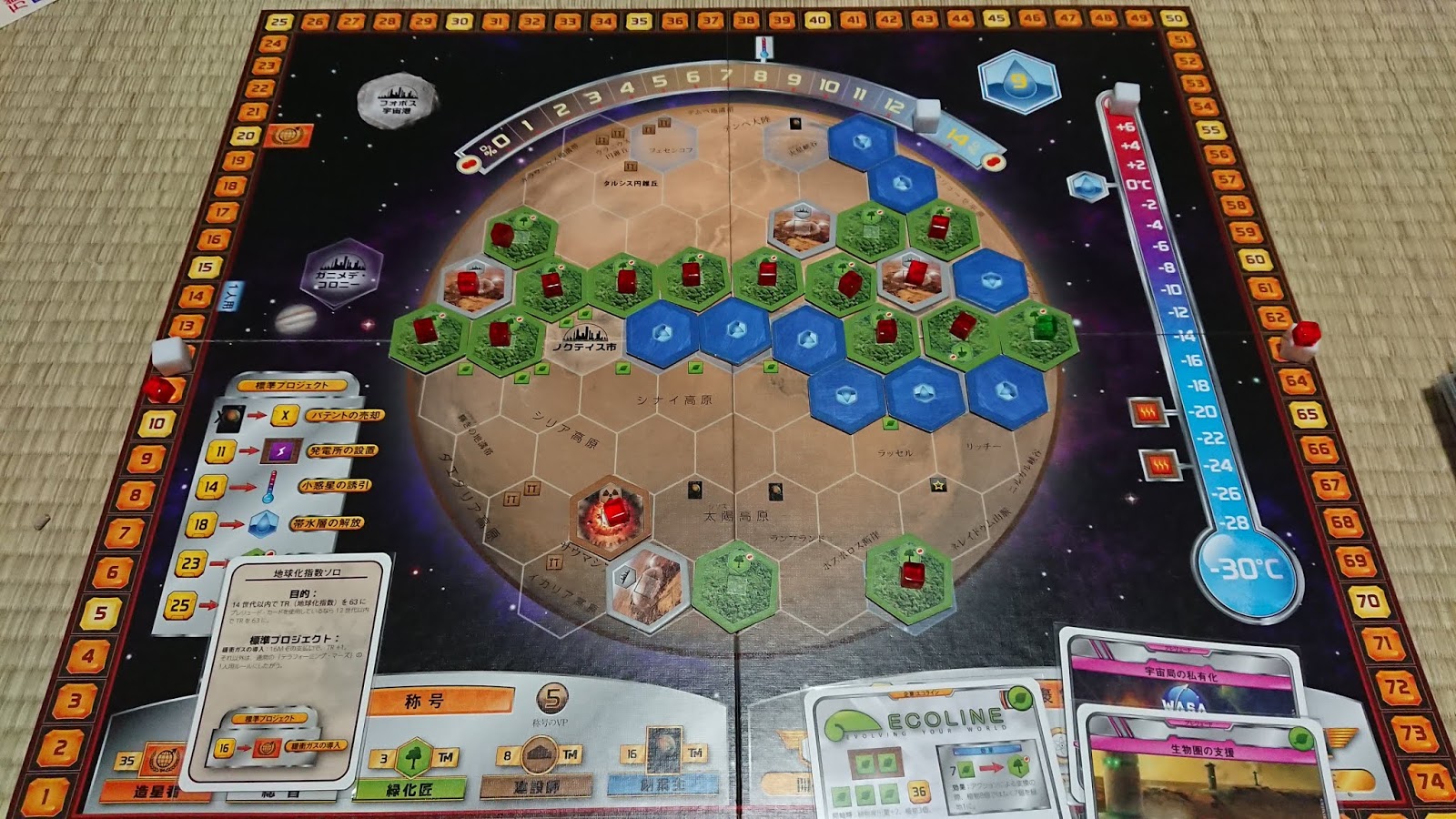 山梨ボードゲーム研究会 きゅうらく テラフォーミングマーズ ソロマーズ ３回目 Ecolineは強豪企業