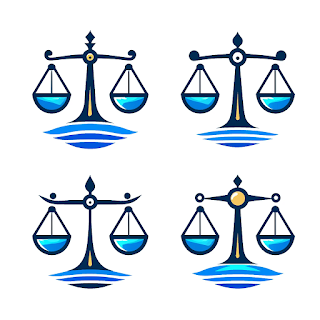 Featuring a blue balance scale with symmetrical pans and a central pole, this logo is perfect for legal practices, court-related services, and advocacy groups. The minimalist style on a white background ensures a professional and versatile application.