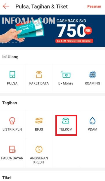 Menu Telkom di Shopeea