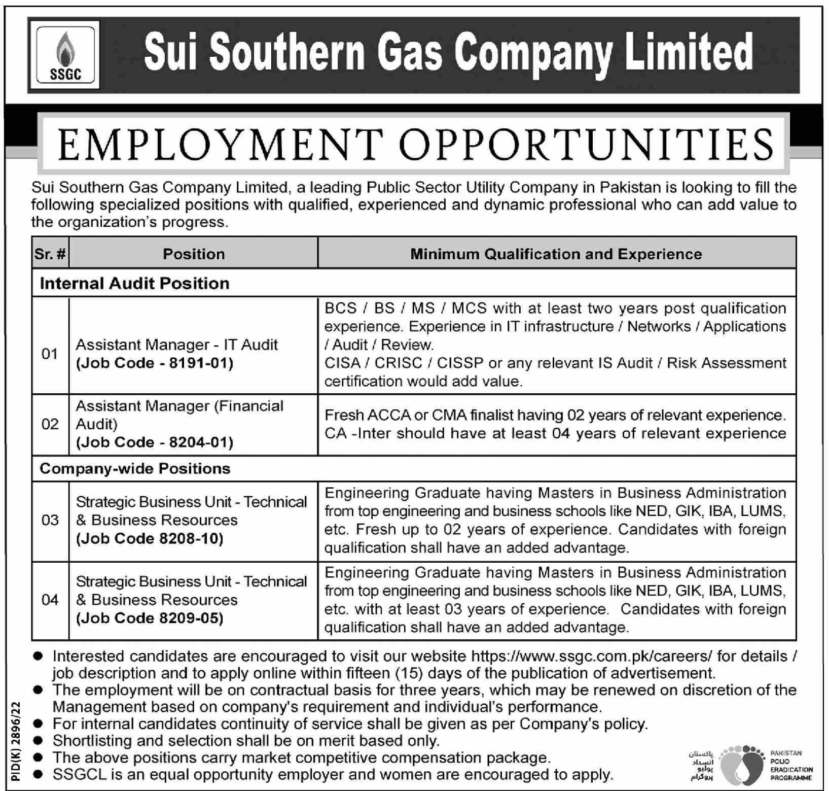 Sui Southern Gas Company Limited SSGC jobs 2023