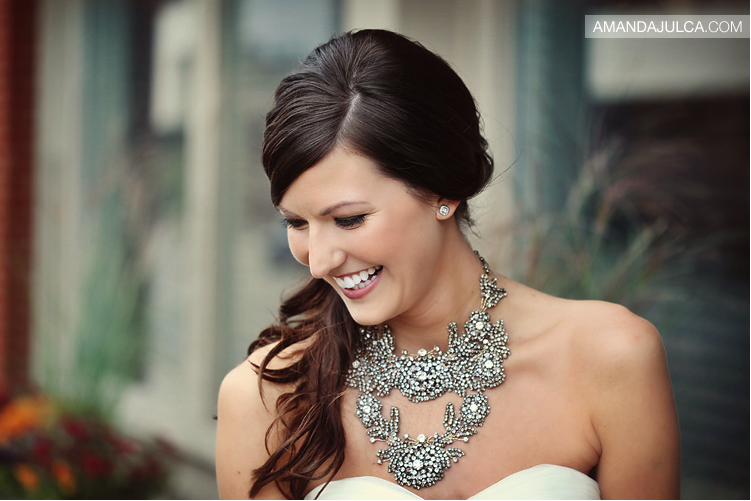 The bride wore a stunning Vera Wang bib necklace