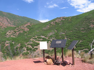 Scout seeking shade at the observation point across from the deadly slope