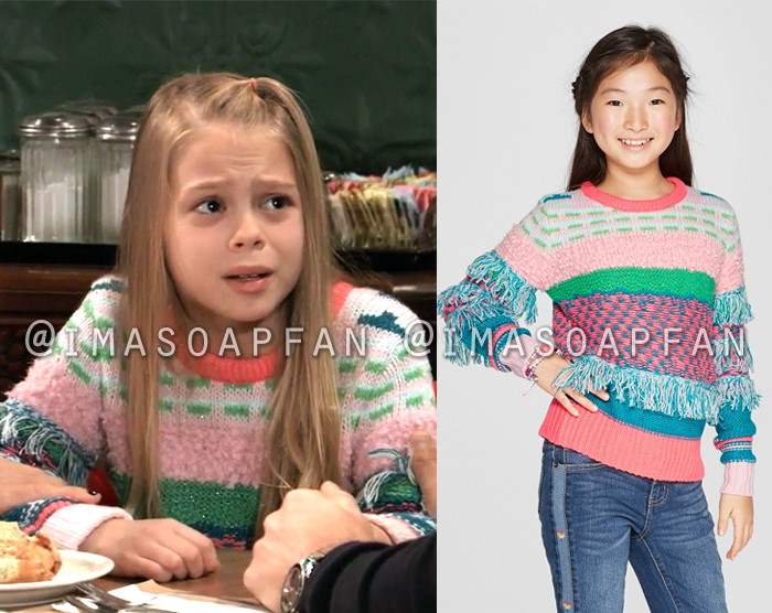 Charlotte Cassadine, Scarlett Fernandez, Pink Blue and Green Fringe Pullover Sweater,General Hospital, GH