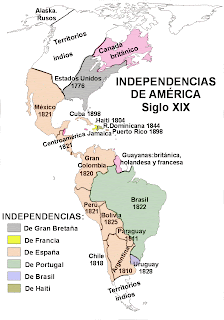 Resultado de imagen de mapa de la independencia de hispanoamérica"