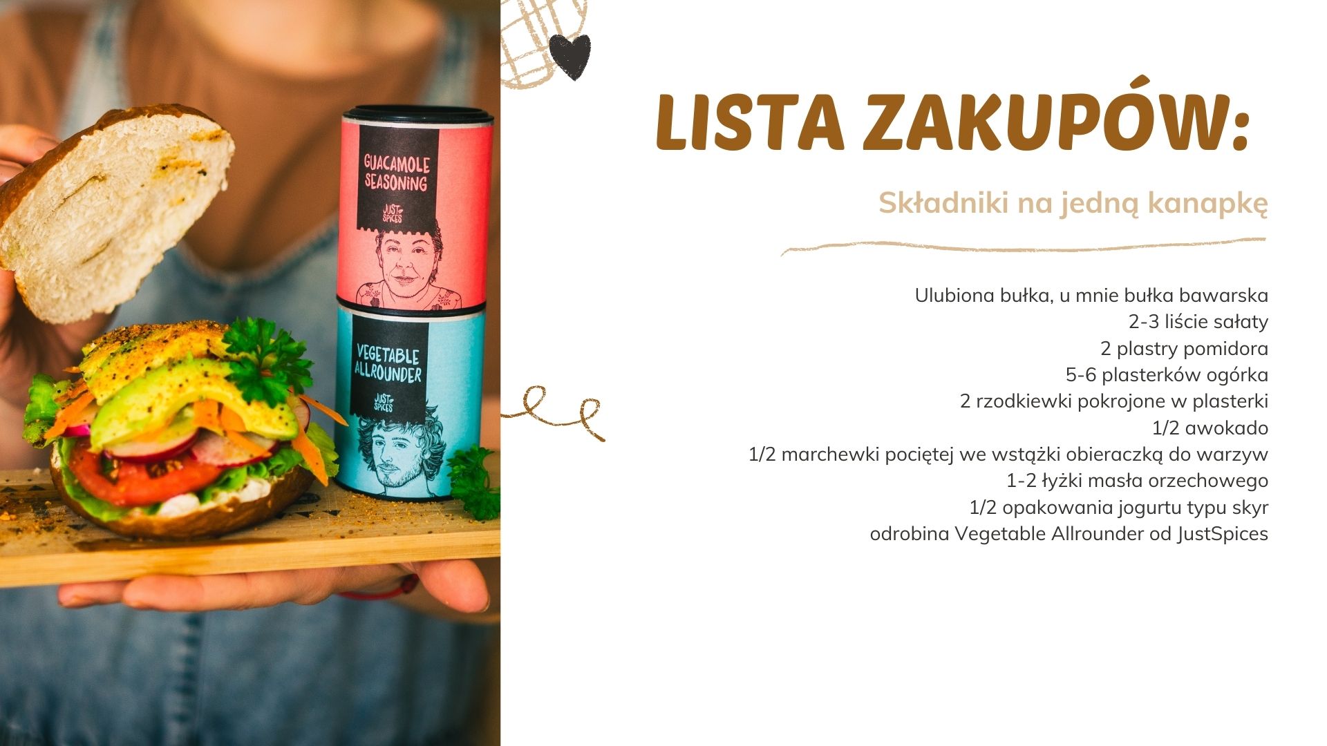 przepis na fit zdrowe śniadanie ze świerzymi warzywami kanapka wegańska z masłem orzechowym i awokado zniżka przyprawy just spices jedzenie przepis przepisy niskokaloryczne dieta