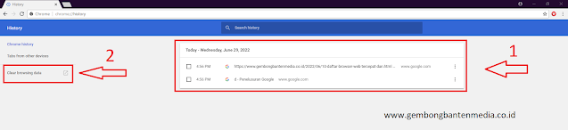 Menghapus history cache di browser google chrome