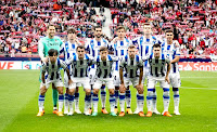 REAL SOCIEDAD DE FÚTBOL DE SAN SEBASTIÁN. Temporada 2022-23. Álex Remiro, Aritz Elustondo, Mikel Merino, Robin LeNormand, Alexander Sørloth, Martín Zubimendi. Take Kubo, Mikel Oyarzabal, Ahien Muñoz, Asier Illarramendi e Igor Zubeldia. CLUB ATLÉTICO DE MADRID 2 🆚 REAL SOCIEDAD DE FÚTBOL 1 Domingo 28/05/2023, 19:00 horas. Campeonato de Liga de 1ª División, jornada 37. Madrid, estadio Civitas Metropolitano: 56.169 espectadores. GOLES: ⚽1-0: 37’, Griezmann. ⚽2-0: 73’, Nahuel Molina. ⚽2-1: 88’, Alexander Sørloth.