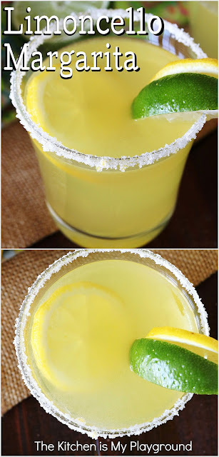 Limoncello Margarita ~ Combine the deliciousness of Limoncello, gold tequila, and fresh lemon and lime to create one refreshingly flavorful & fun margarita. It's one tasty little cocktail that's sure to please!  www.thekitchenismyplayground.com