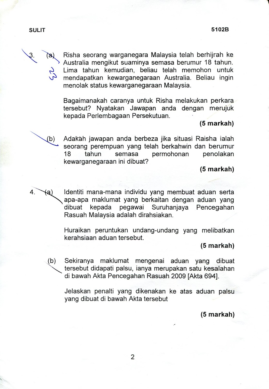 Hidup Itu Indah : Contoh Soalan 5102B (Perlembagaan 