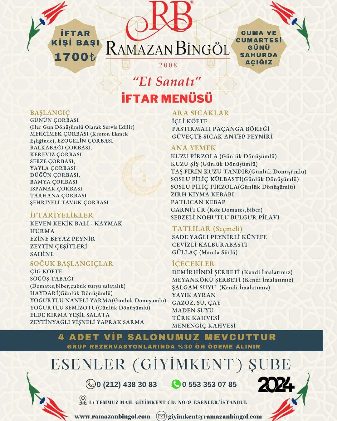ramazan bingöl ramazan 2024 iftar menü ve fiyatları esenler giyimkent