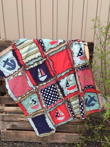 Nautical Themed Rag Quilt for Baby Boy for a Crib 