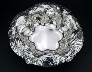 ANTIQUE 19thC ART NOUVEAU SOLID SILVER FRUIT BOWL, MERMOD & JACCARD CO c.1890