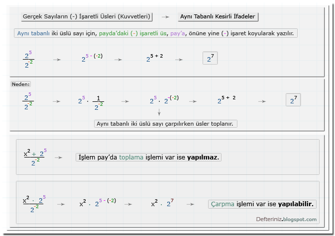Örnek-14-2 » Eksi (-) işaretli kuvvete sahip ve payda'da olan üslü sayıdan, pay'da olan üslü sayı pay'ına geçiliyor ise.