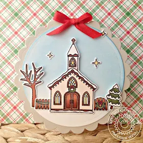 Sunny Studio Stamps: Christmas Chapel Mini Scalloped Shaped Winter Card by Fancesca Vignoli