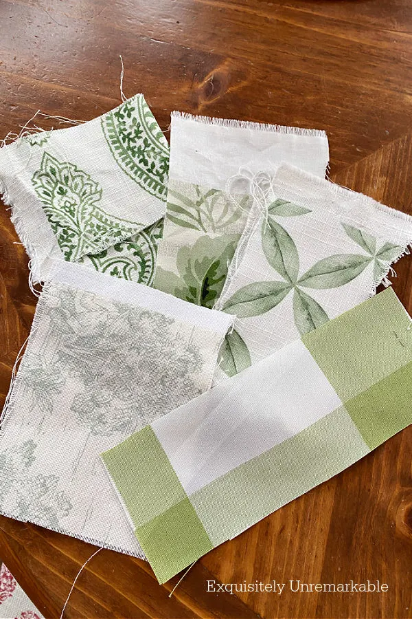 Green Cottage Style Fabric sample on a table