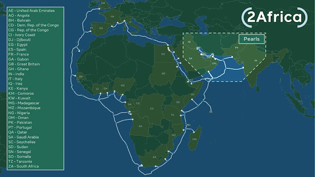 Map of Fibre Optic Subsea Cable Pearls 2Africa