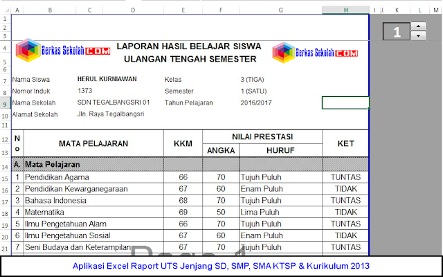 Download Aplikasi Excel Raport UTS Jenjang SD, SMP, SMA KTSP & Kurikulum 2013