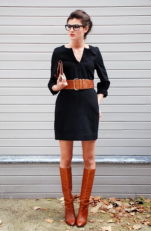 Cute Black Dress And Long Brown Boots