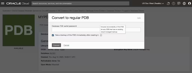 Enhanced PDB automation on Exadata and Base Database Services