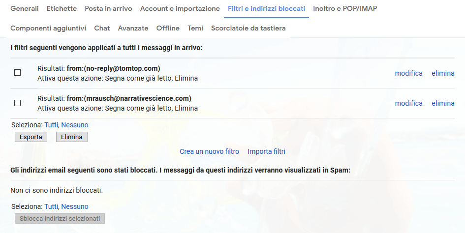 Gestione e impostazioni dei filtri in Gmail