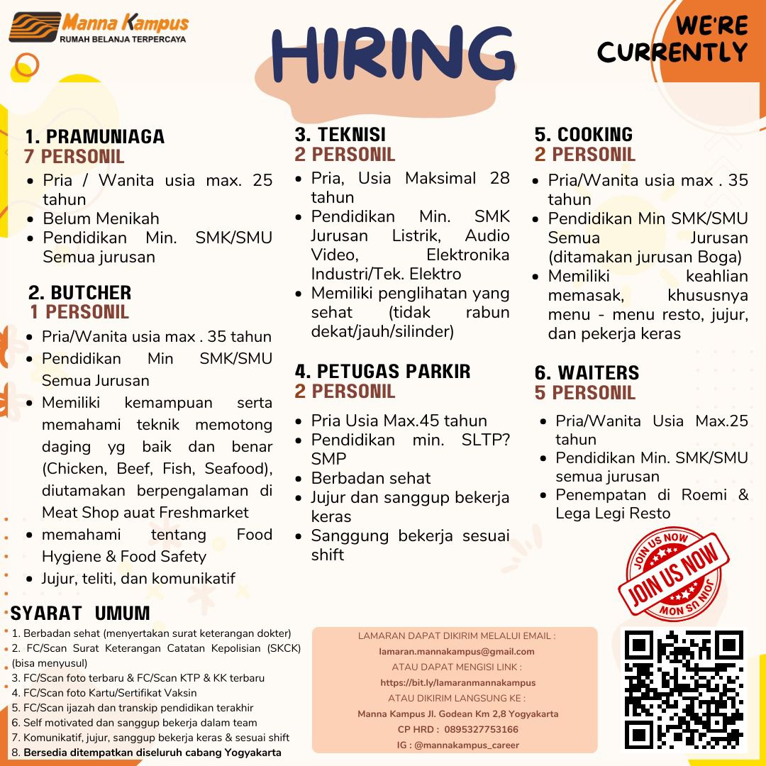 Loker Bulan Juni 2024 di Manna Kampus Jogja