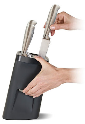 LockBlock Knife Set With Self Locking Knife Block, AWESOME Child-Proof Mechanism Knife Block Only Adult-Sized Hands Can Remove Knives