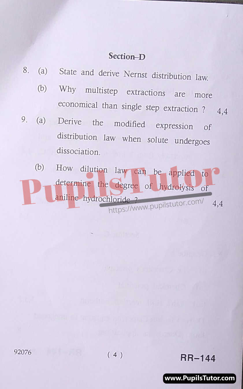 MDU (Maharshi Dayanand University, Rohtak Haryana) Pass Course (B.Sc. [Bio-Technology] – Bachelor of Science) Physical Chemistry Important Questions Of February, 2022 Exam PDF Download Free (Page 4)