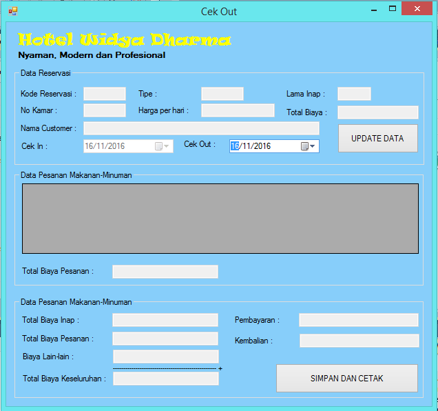 Contoh Tampilan Interface Sistem Informasi Reservasi 