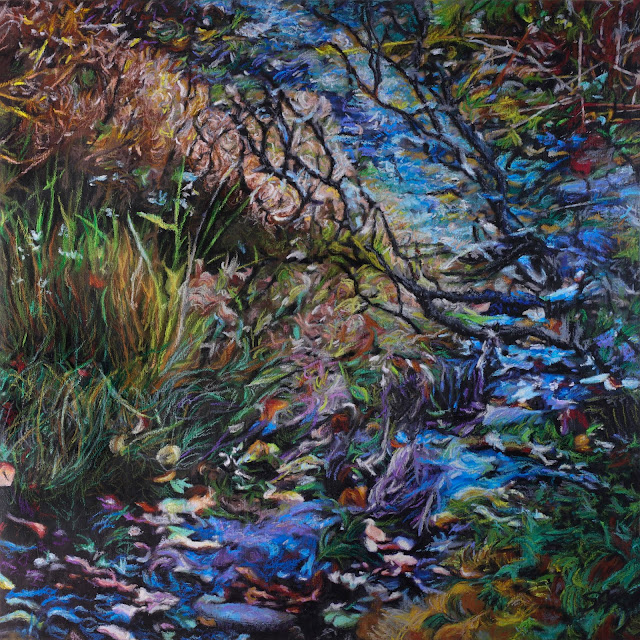 Impressionist Oil Pastel of Big Chico Creek in Autumn