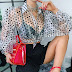 Women Polka Dot Retro Blouse Lady Early Autumn Modern Mesh Shirt