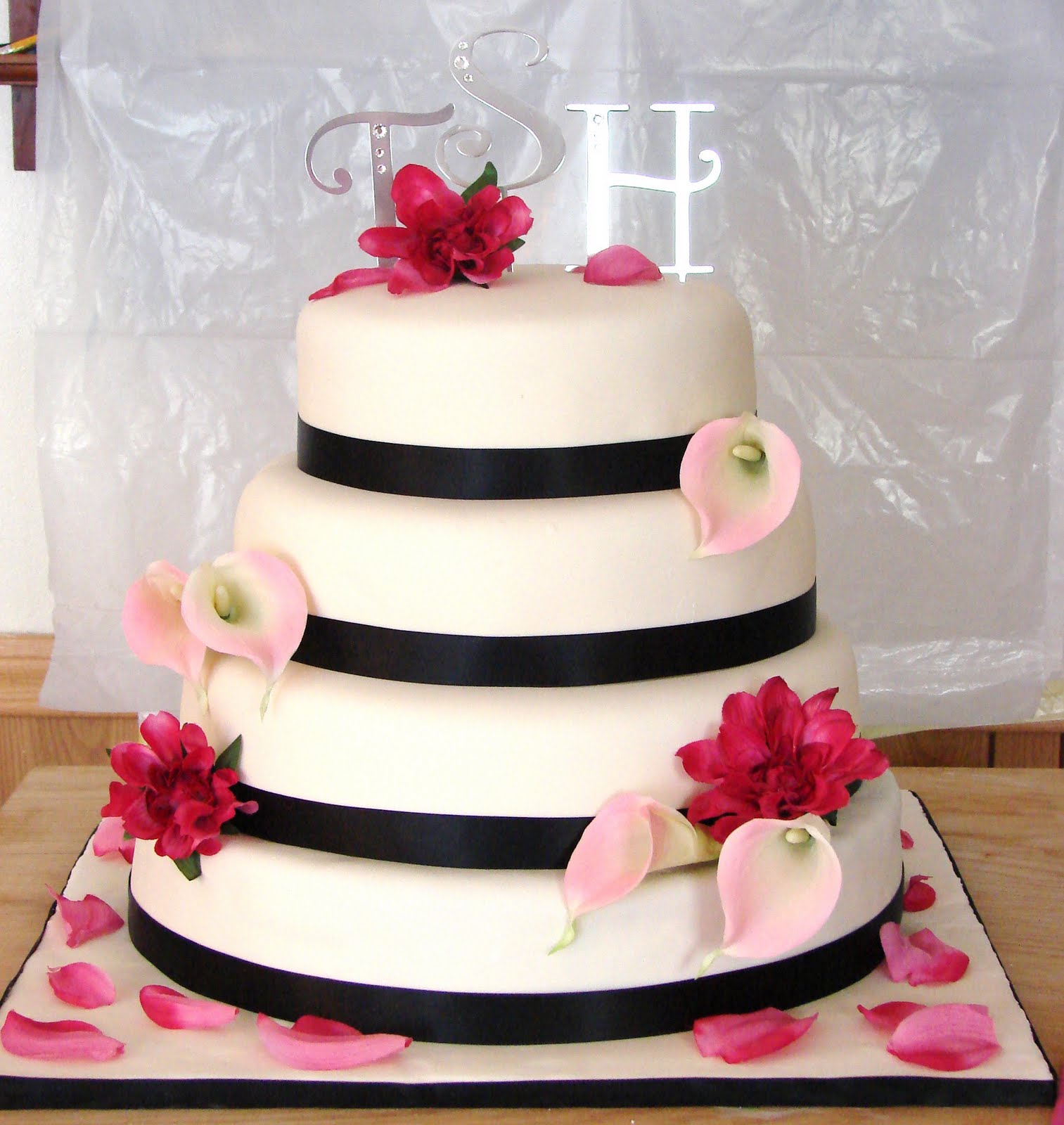 Pink and Black Wedding Cake