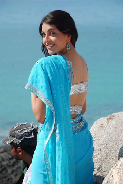 Kajal Agarwal Hot Blue Saree Photos 