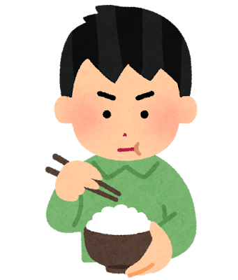 真剣にご飯を食べる人のイラスト（男性）