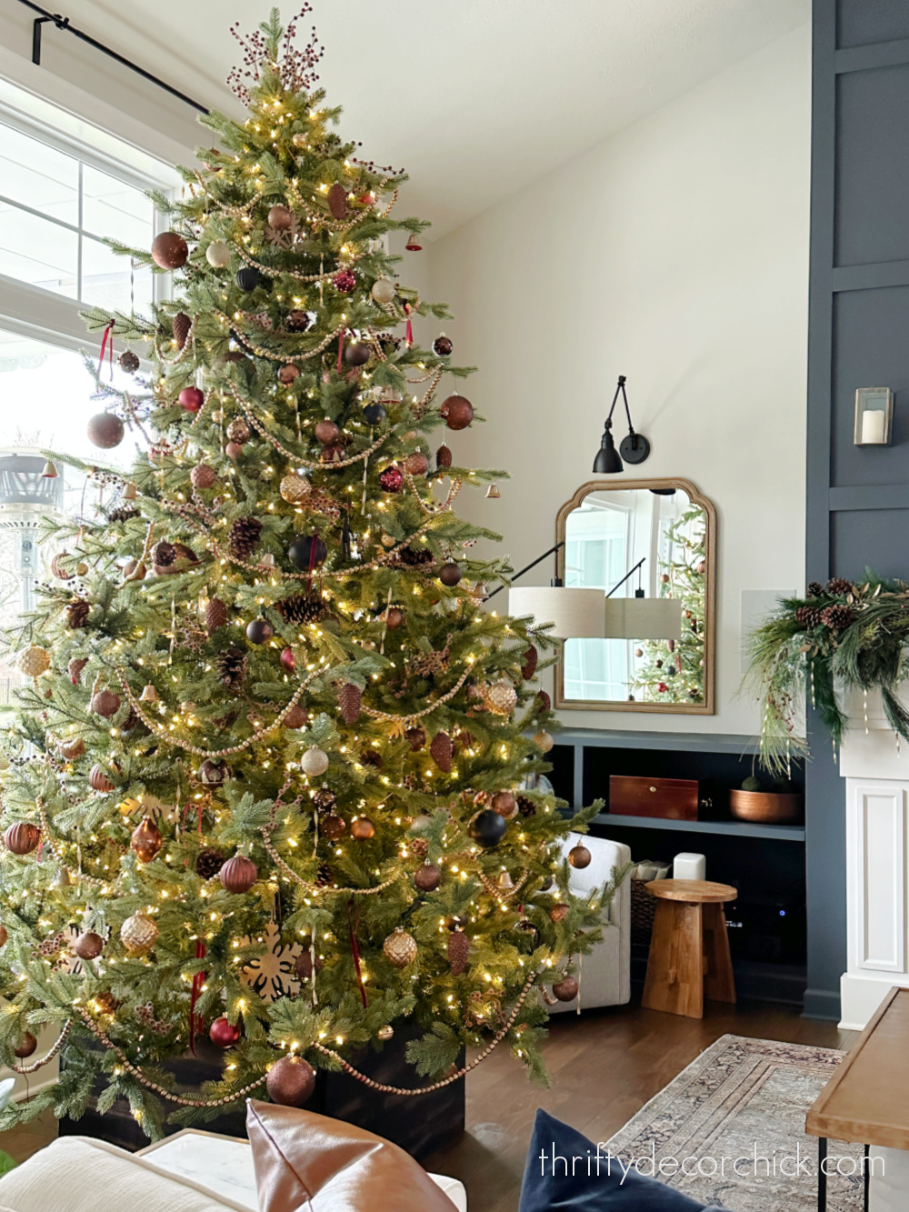 tall tree by family room fireplace