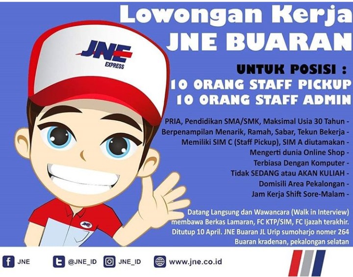 Lowongan Kerja 10 Orang Staff Pickup 10 Orang Staff Admin Di Jne Buaran Pekalongan Bursa Lowongan Kerja
