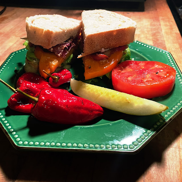 The Best BLT, Heirloom Tomatoes on a Toasted Olive Oil Bread with Thick Cut Pasture Bacon