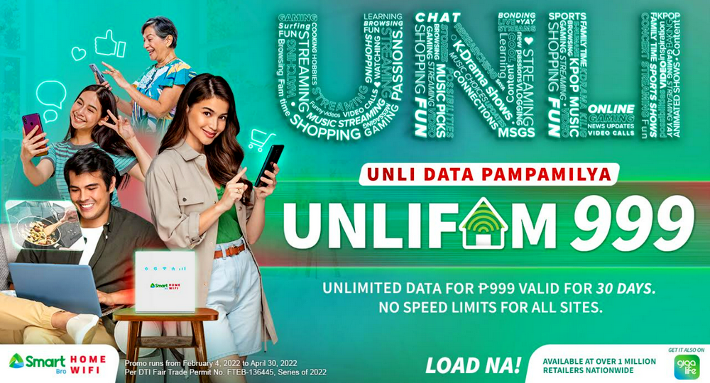 Smart UNLIFAM 999 Promo for Smart Bro and PLDT Home WiFi