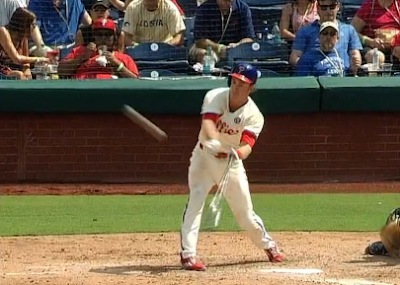 Chase Utley throws bat hits RBI single