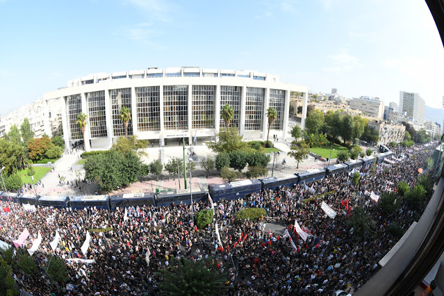 Thousands of people outside the Athens Court of Appeals, waiting for the verdict on Golden Dawn trial. Athens, October 7, 2020.