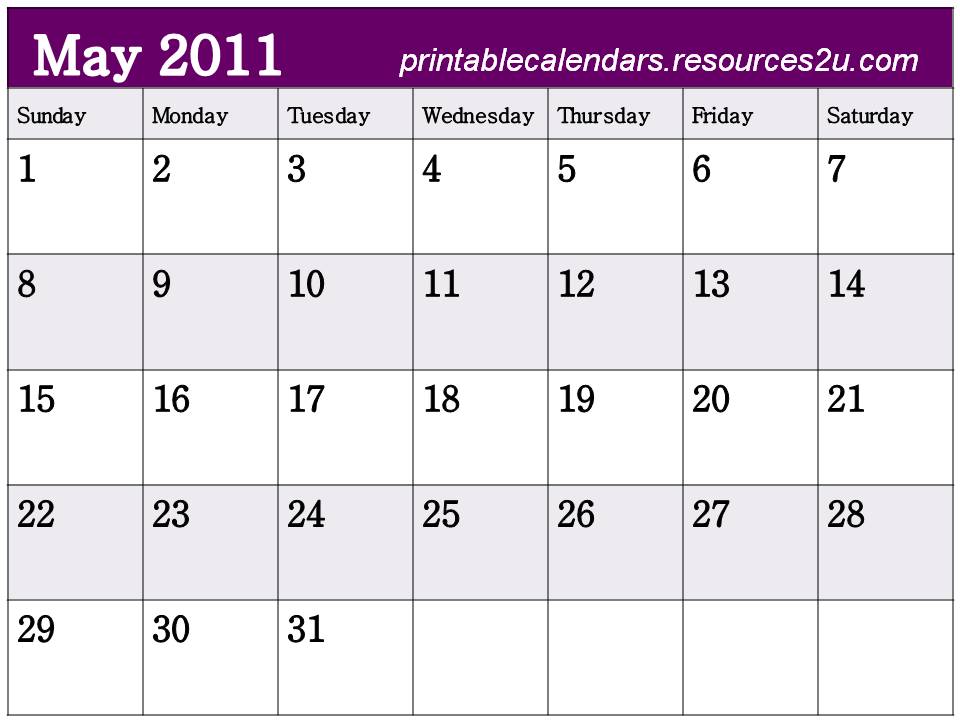 may calendar printable. Downloadable Calendar May 2011