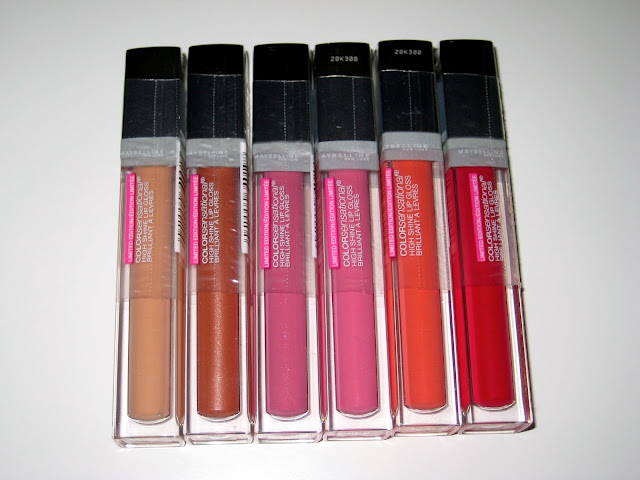 maybelline, maybelline limited edition, maybelline spring, maybelline spring 2013, maybelline lip gloss, maybelline limited edition spring, maybelline color sensational high shine lip gloss, peach glisten, nude compliment, peony sheen, fuschia sparks, coral heat, rose lust