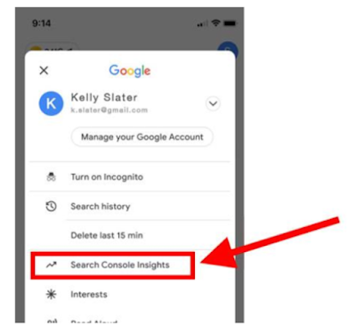 Mengakses search console insights dari iOS Google App